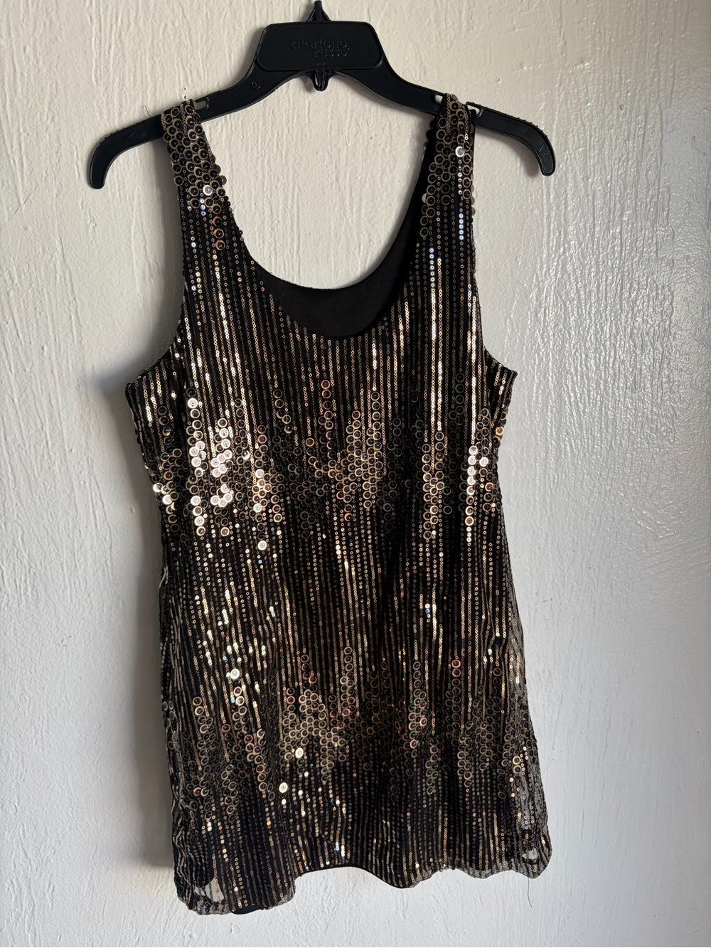 Charlotte Russe Black Sequin Tank Dress with Gold Accents